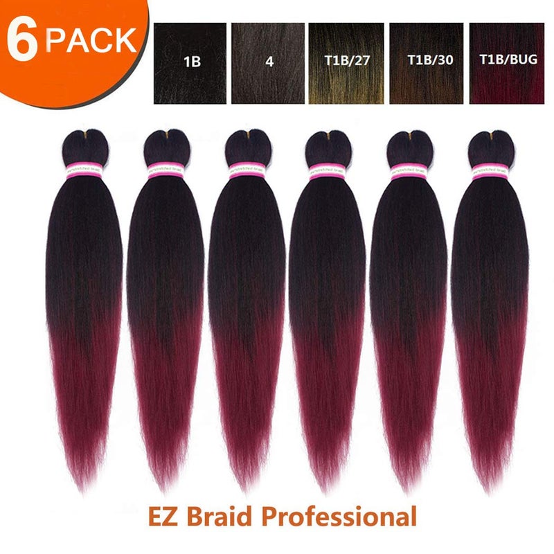 Dorsanee Ombre Burgundy Braiding Hair Pre Stretched 20 Inch 6 Packs Braiding Hair Extensions for Crochet Box Braids Twists Locs Hair Itch Free Soft Yaki Texture Hot Water Setting (20inch,#1B/Bug) - Image 2